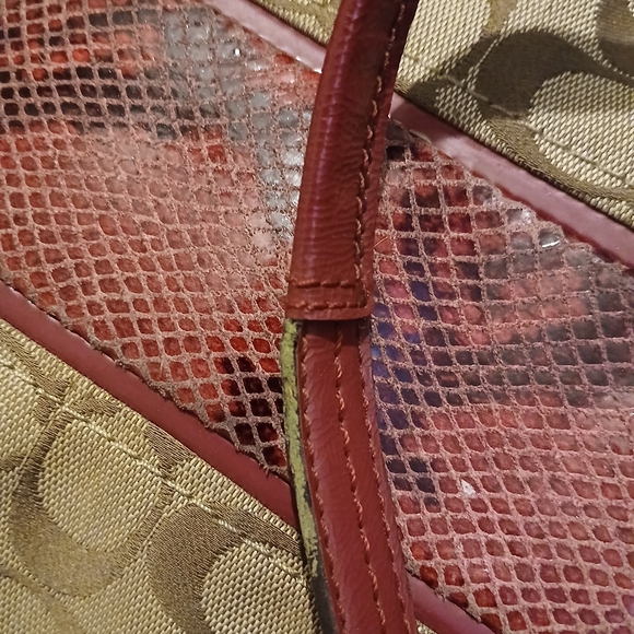 Coach Tan and Burgundy Patterned Shoulder Bag - Picture 8 of 11